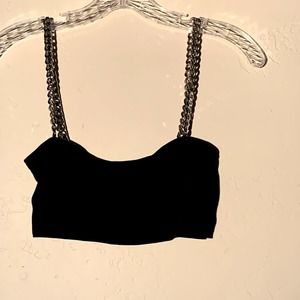 motel black cropped top with silver chain straps size XS